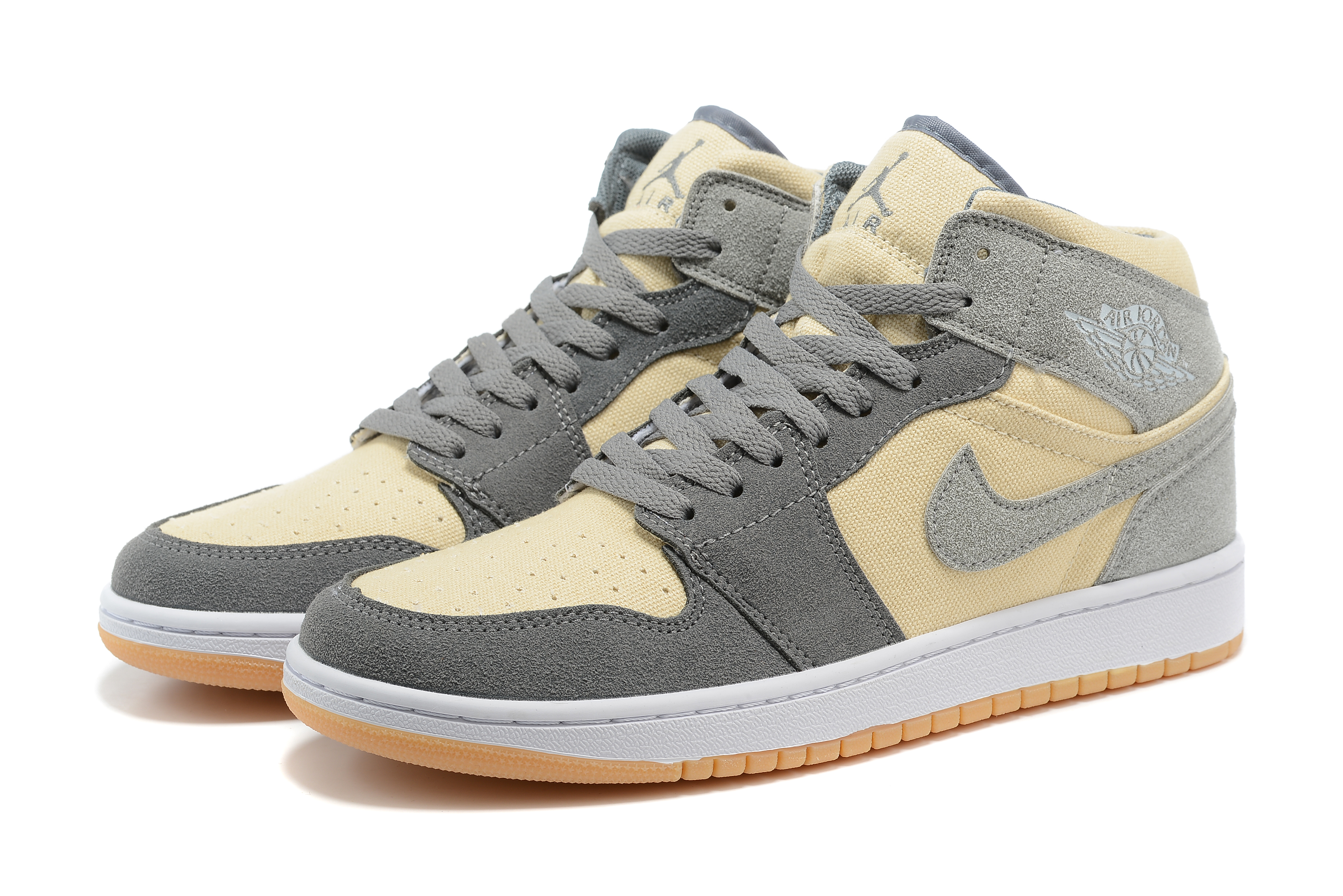 New 2022 Air Jordan 1 Grey Yellow White Shoes - Click Image to Close